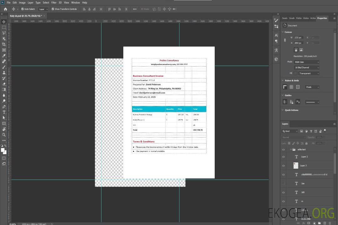 Facture du consultant en affaires. template Facture du consultant en affaires. template